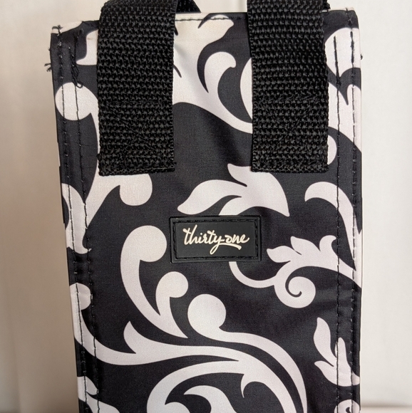 Thirty-One Black and White Scroll Insulated Wine Beverage Tote EUC - Picture 2 of 6